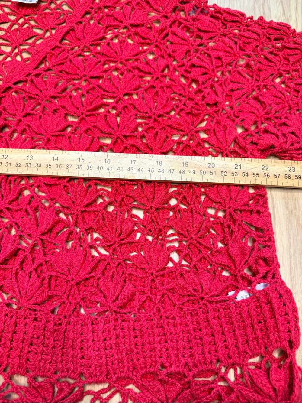 JESSICA LONDON Crochet Knit Button Up Red Shurg Cover Up Cardigan Sz 22/24 - Picture 8 of 10
